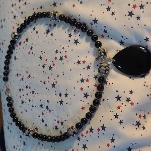 Black bead necklace with 2-inch teardrop black bead